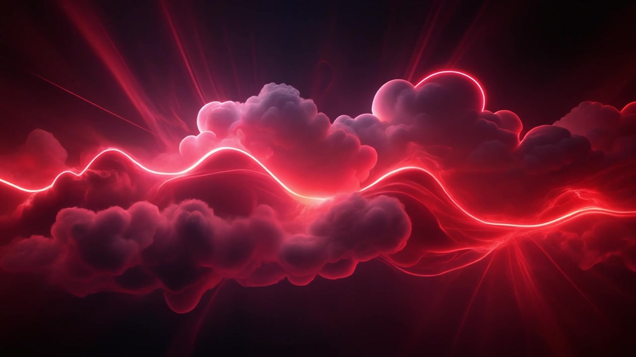 Abstract Red Clouds with Glowing Energy Waves