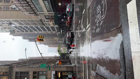 Panning-overview-of-busy-New-York-City-streets-during-rainy-day