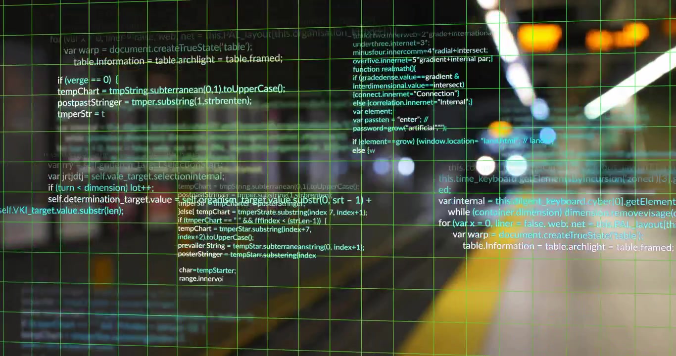 Grid overlay appearing on metro platform causing white code snippets scrolling to show data flow