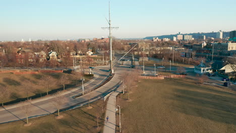 aerial shot of hillside park and parking lot