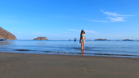 sexy girl in a bikini walking on the beach
