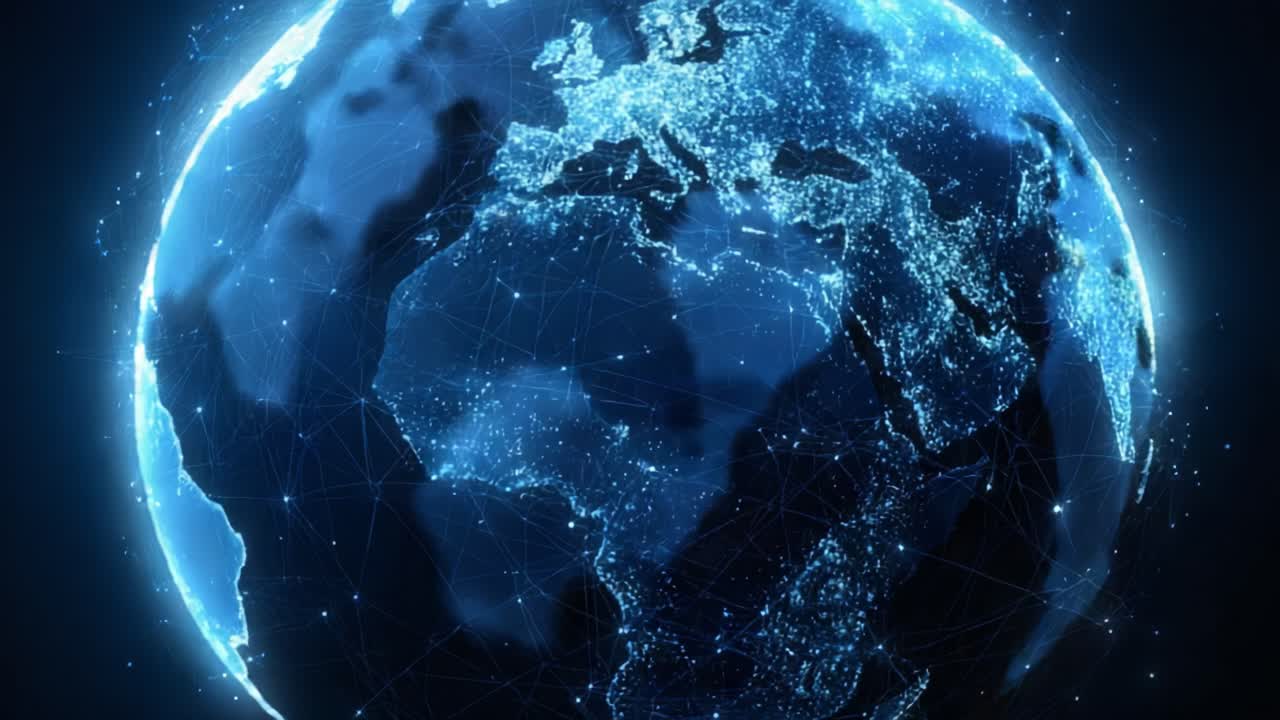 A Stunning Visual Representation of Earth as a Connected Network of Light, Highlighting Digital Connectivity and Global Integration in a Futuristic Style