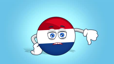 cartoon icon flag netherlands holland dislike with face animation with alpha matte