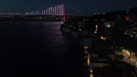 looking at the 15 july martyrs bridge with a drone at nıght