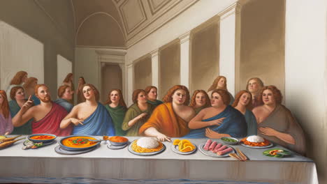 reimagined last supper with female figures