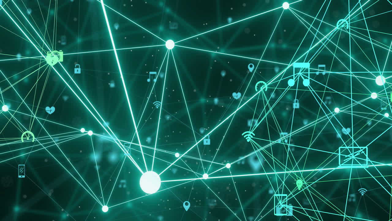 animación de datos y red de conexiones a través de iconos