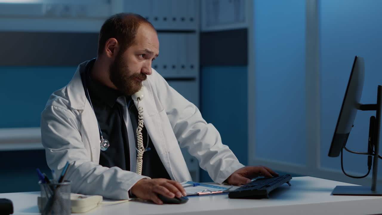 Doctor Working Late on the Phone