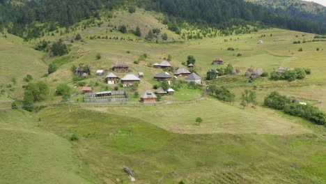 rural landscape of sopotnica village in serbia during daytime - aerial drone shot