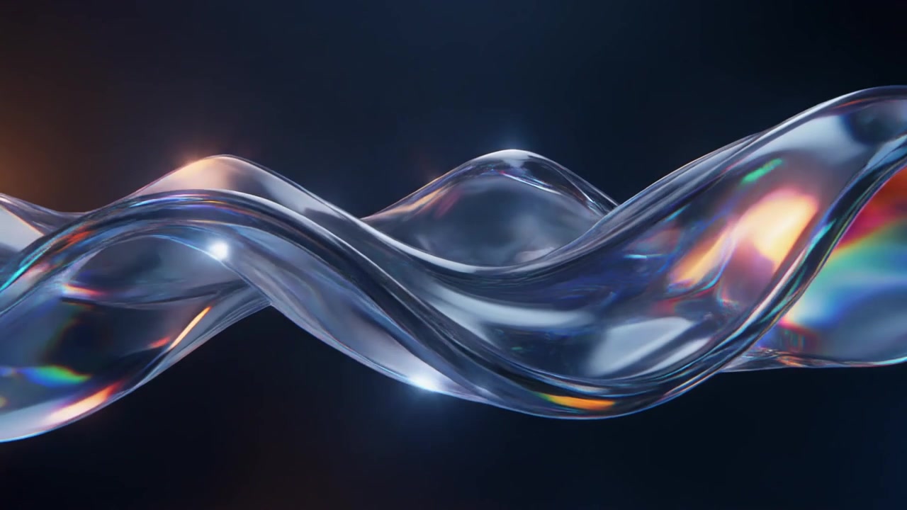 Abstrakt 3D-animation af flydende gennemsigtig glasbølge