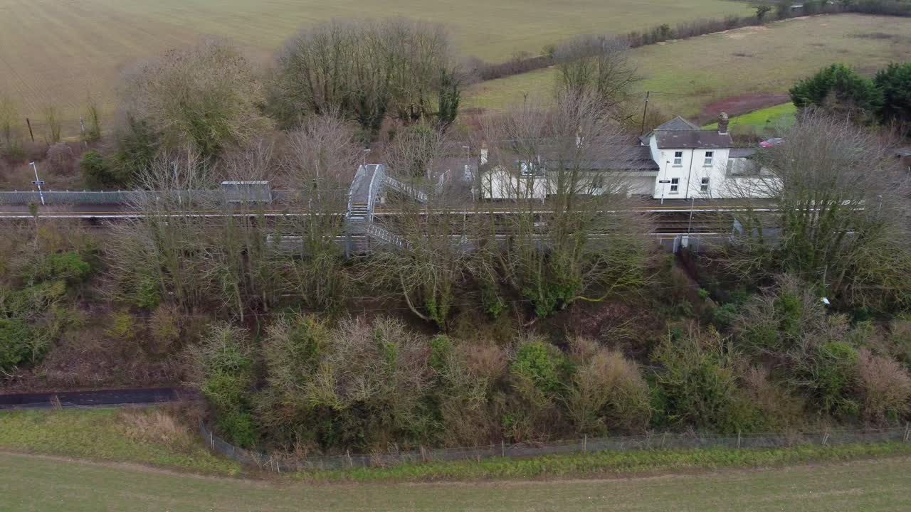Drone footage showing Adisham train station in Kent, England