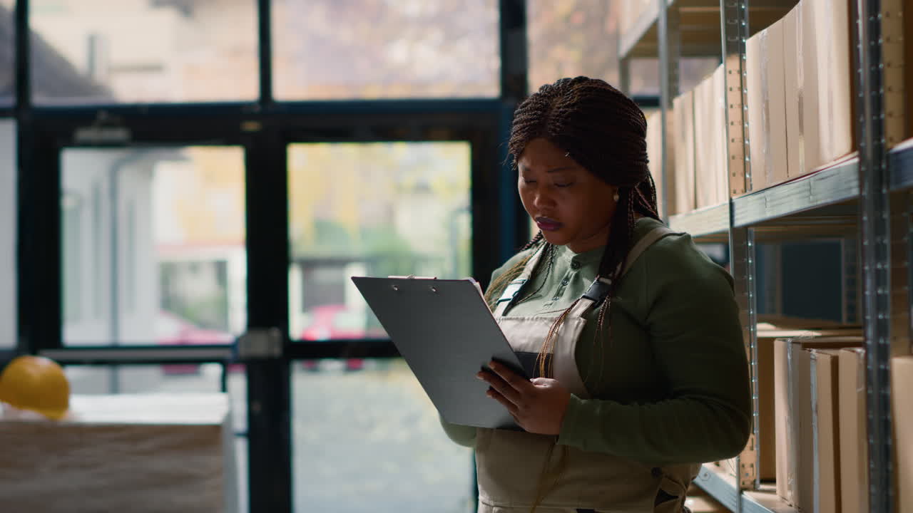 Warehouse Worker with Clipboard Checking Inventory