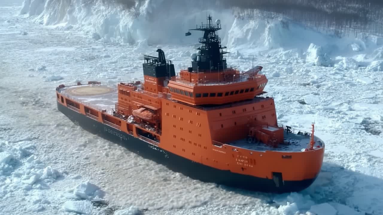 A Powerful Icebreaker Ship Navigating Through Frozen Waters, Demonstrating Advanced Maritime Engineering and Icebreaking Capabilities in Challenging Conditions