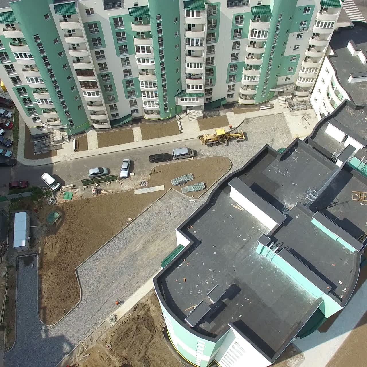 Adorable view of an urban area with nice tall buildings in the morning. Newly built residential complex in the city. Aerial view
