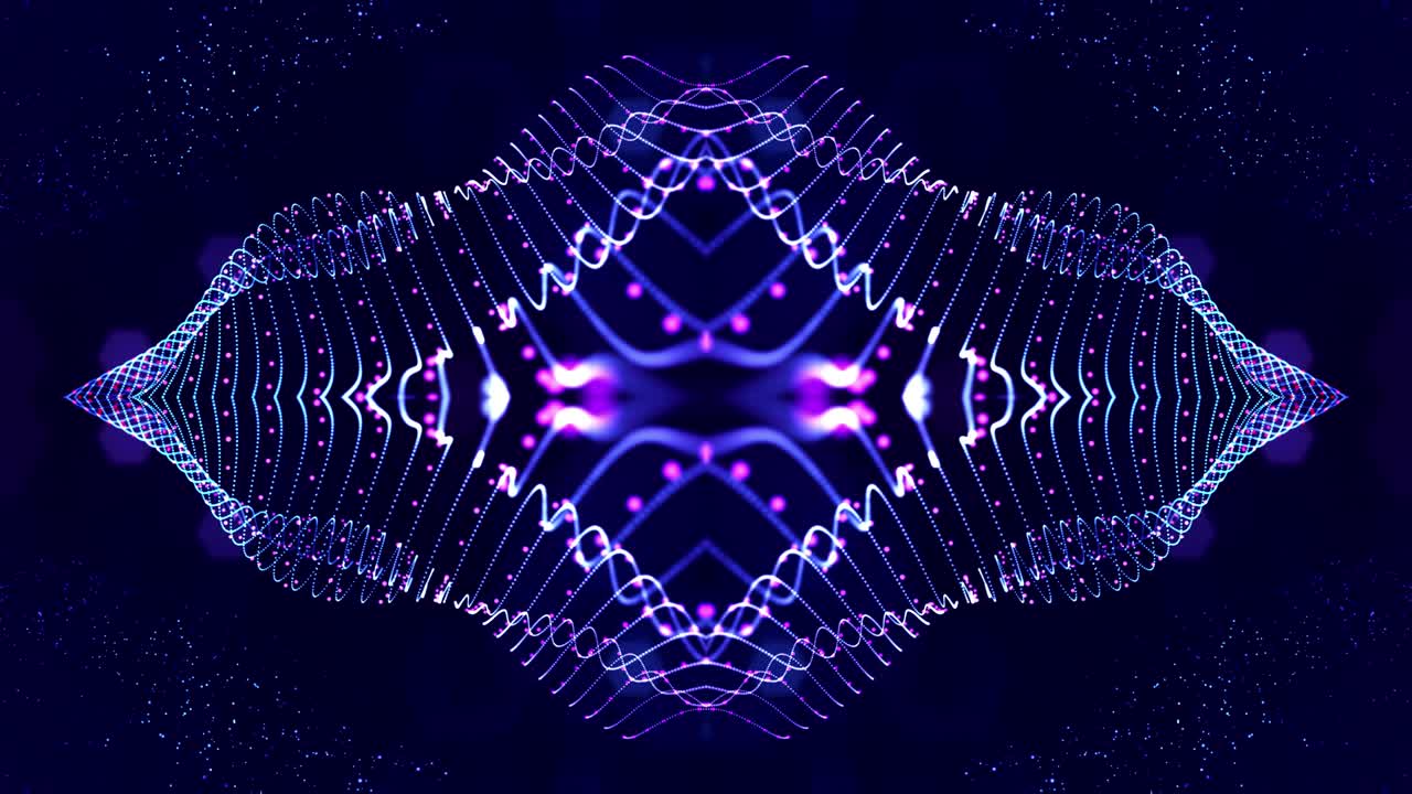 4k looped sci-fi 3d abstract background. Glow blue particles form lines, symmetrical structures. For holiday presentations, ceremonies as vj loop motion design