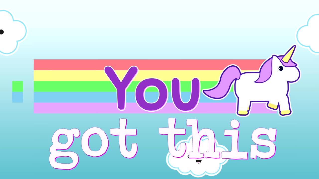 단어의 애니메이션 당신은 유니코른 4k와 함께 나타나는이 얻었습니다