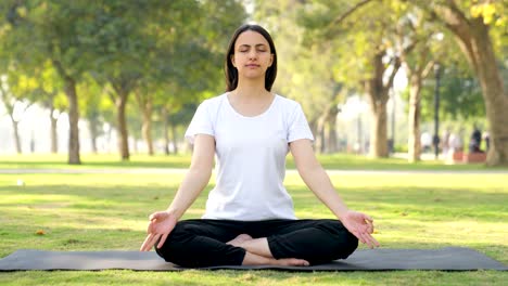 indian girl doing breathing exercise in a park in morning