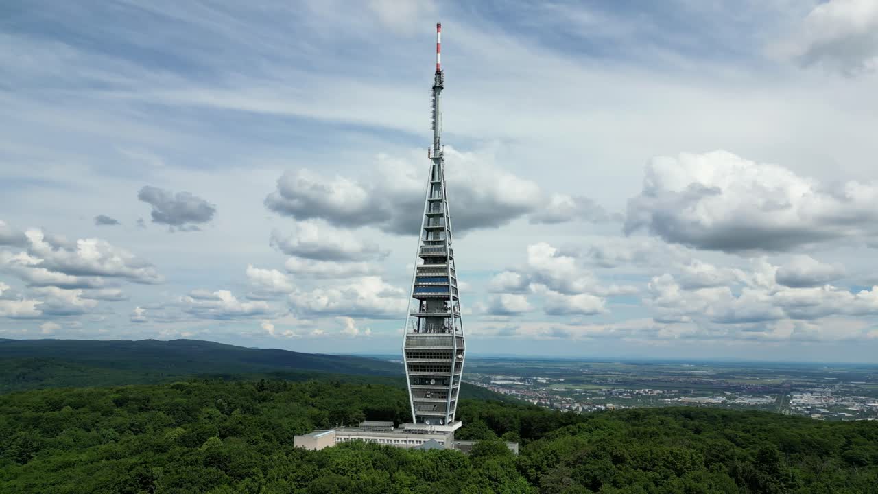 Kamzik TV Tower At Bratislava Forest Park In Koliba, Bratislava, Slovakia. - aerial shot