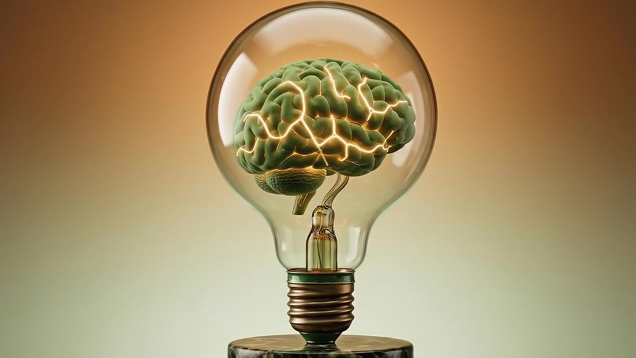 Concetto di cervello umano all'interno di una lampadina luminosa