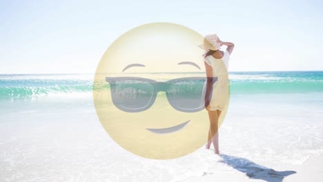 Animierter-Smiley-Und-Frauen,-Die-Auf-Das-Meer-Schauen