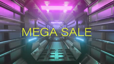 Animation-of-mega-sale-text-over-digital-tunnel