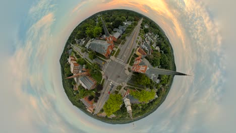 360 tiny planet of the churches in downtown palmyra in new york state usa