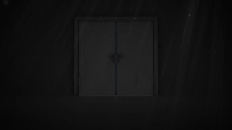 Door opening to green screen