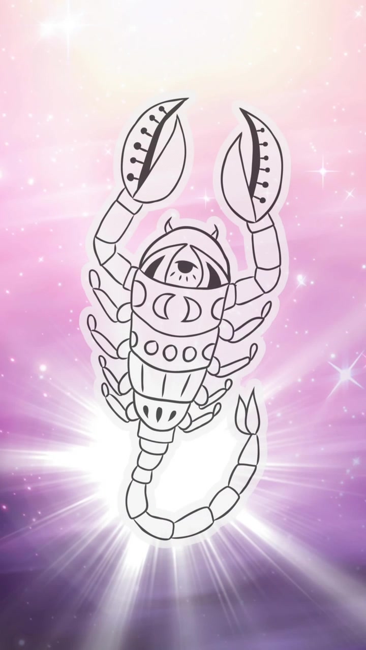 Animation of scorpio star sign symbol over glowing stars