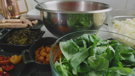 Close-Up-Sliding-Shot-of-Tasty-Italian-Pizza-Ingredients