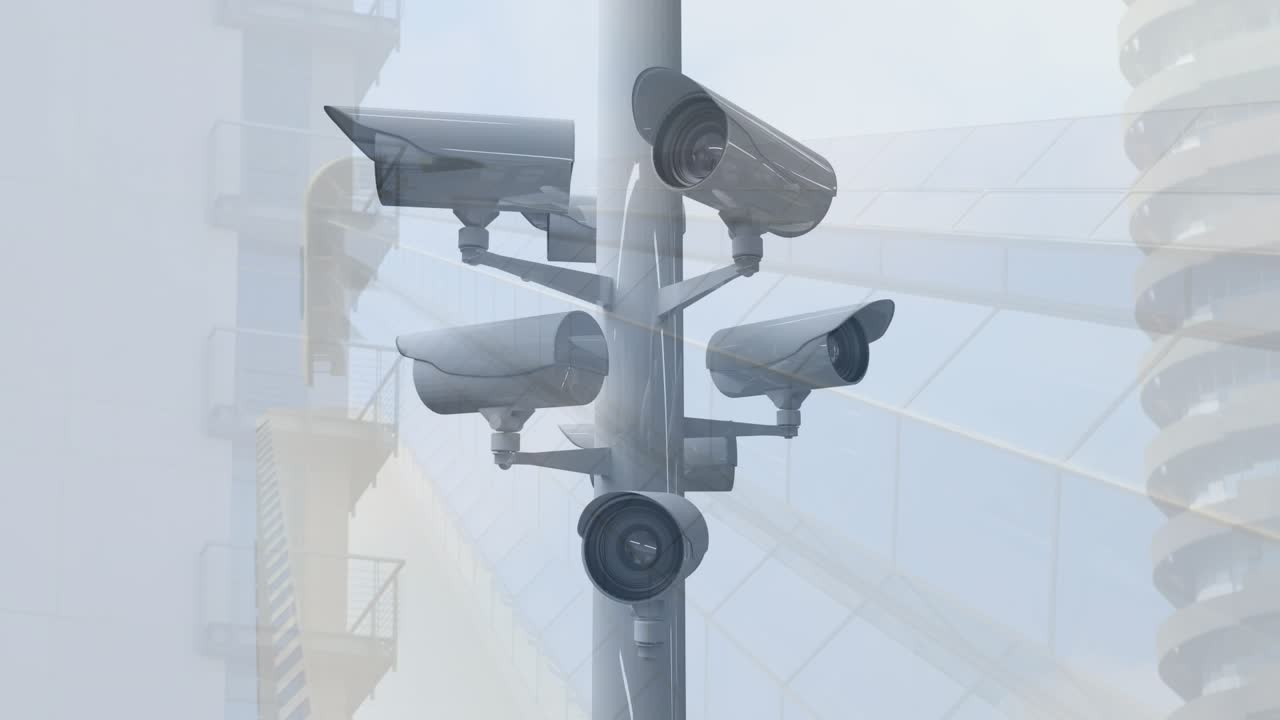 Animation of cameras moving over cityscape
