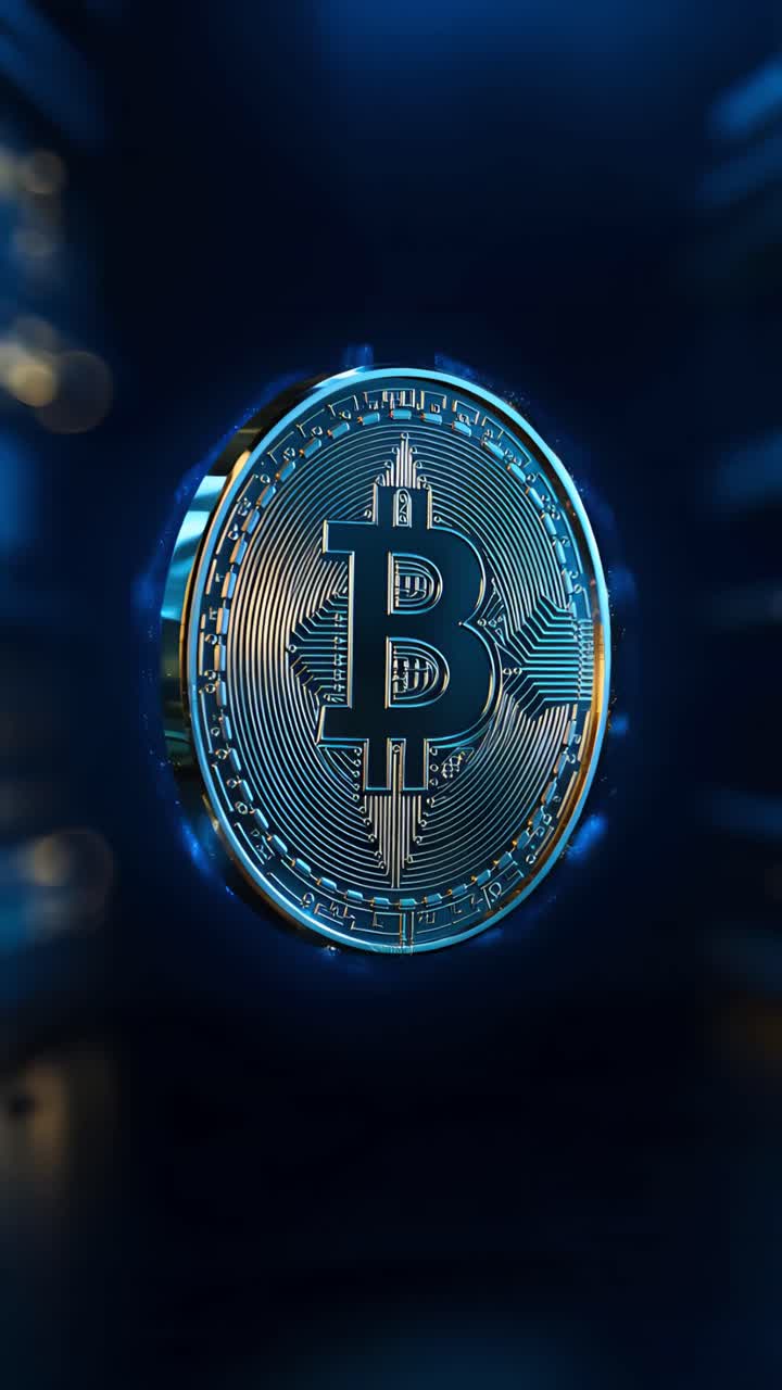 Animação de Bitcoin Dourado Girando em Fundo Escuro Cripto Cinematográfico 4K