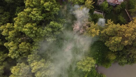 fire smoke in amazon rainforest close to river