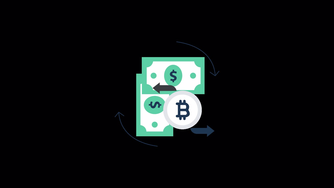 Scambio animato di denaro e valuta digitale Bitcoin