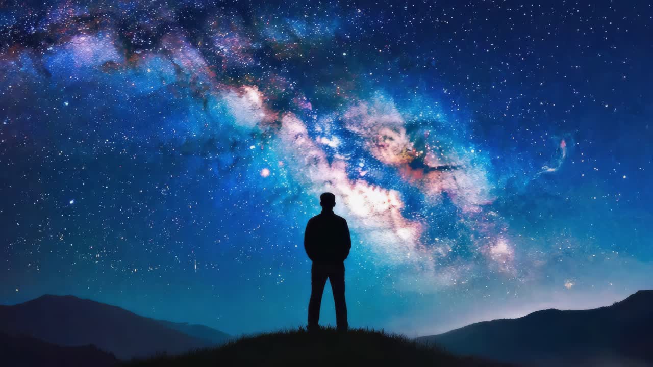 Silhouette of a Person Gazing at the Milky Way