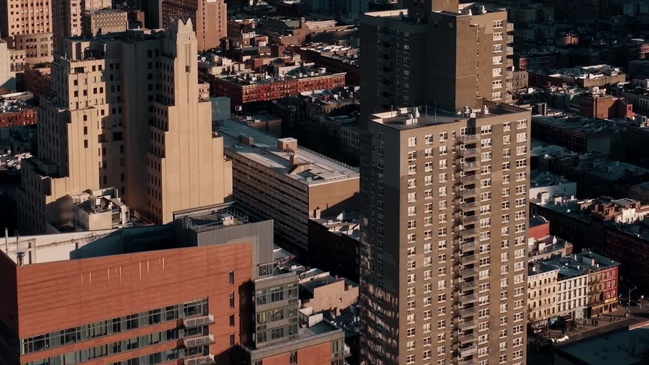 City skyline view from above in New York during late afternoon