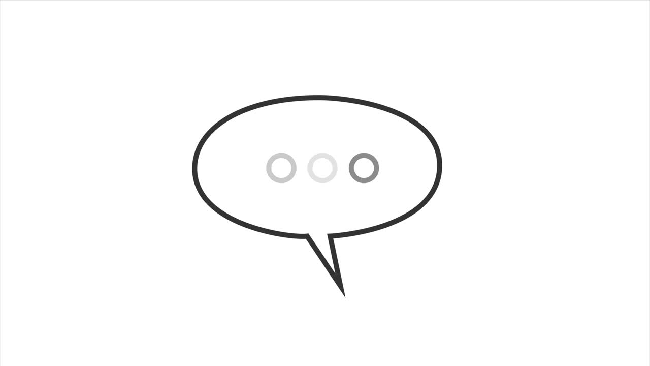 un elemento simple de una burbuja de pensamiento, correo electrónico o mensaje de texto que aparece, con puntos de escritura o pensamiento pulsando lentamente en el interior