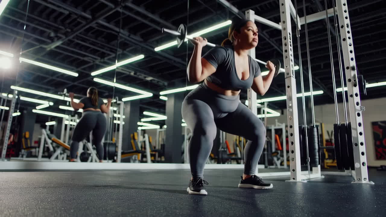 Plus-Size Woman Weightlifting in Gym
