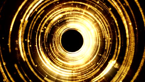 golden glamour tunnel with lights and particles. magic dust come from the center. seamless loop.