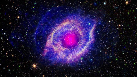 loop space flight deep space exploration travel to helix nebula also known as ngc 7293 or caldwell 63 flicker glowing cloud energy. 4k 3d space exploration to helix nebula. furnished by nasa image.