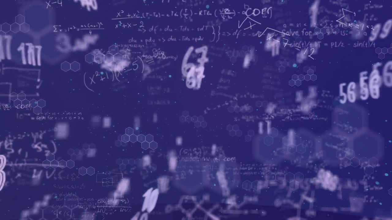 animación de ecuaciones matemáticas sobre un fondo azul
