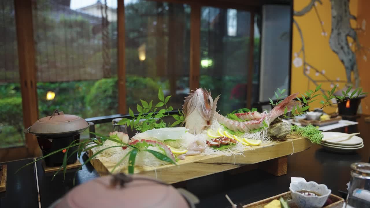 Hot Pot and Fresh Raw Sushi in Japanese Ryokan Banquet, Kaiseki Sea Bream Course