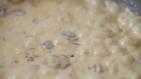 salsa de setas cremosa y burbujeante hirviendo