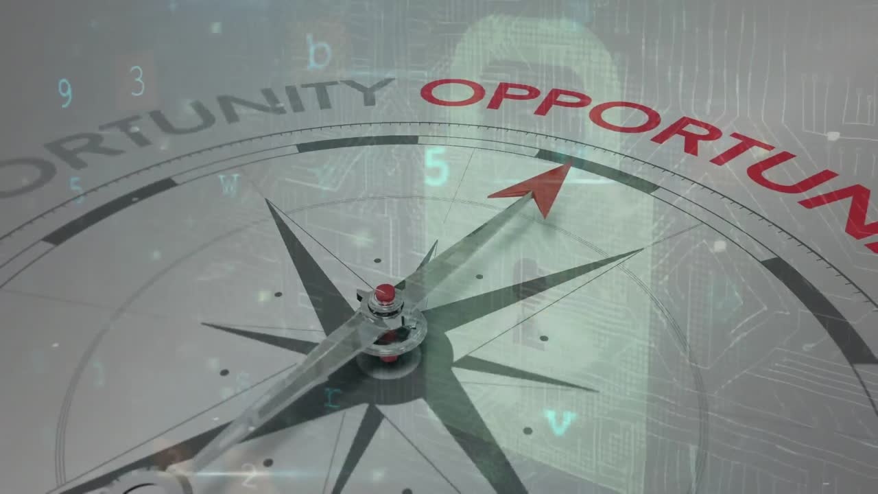 animación de la brújula con texto sobre el candado y procesamiento de datos