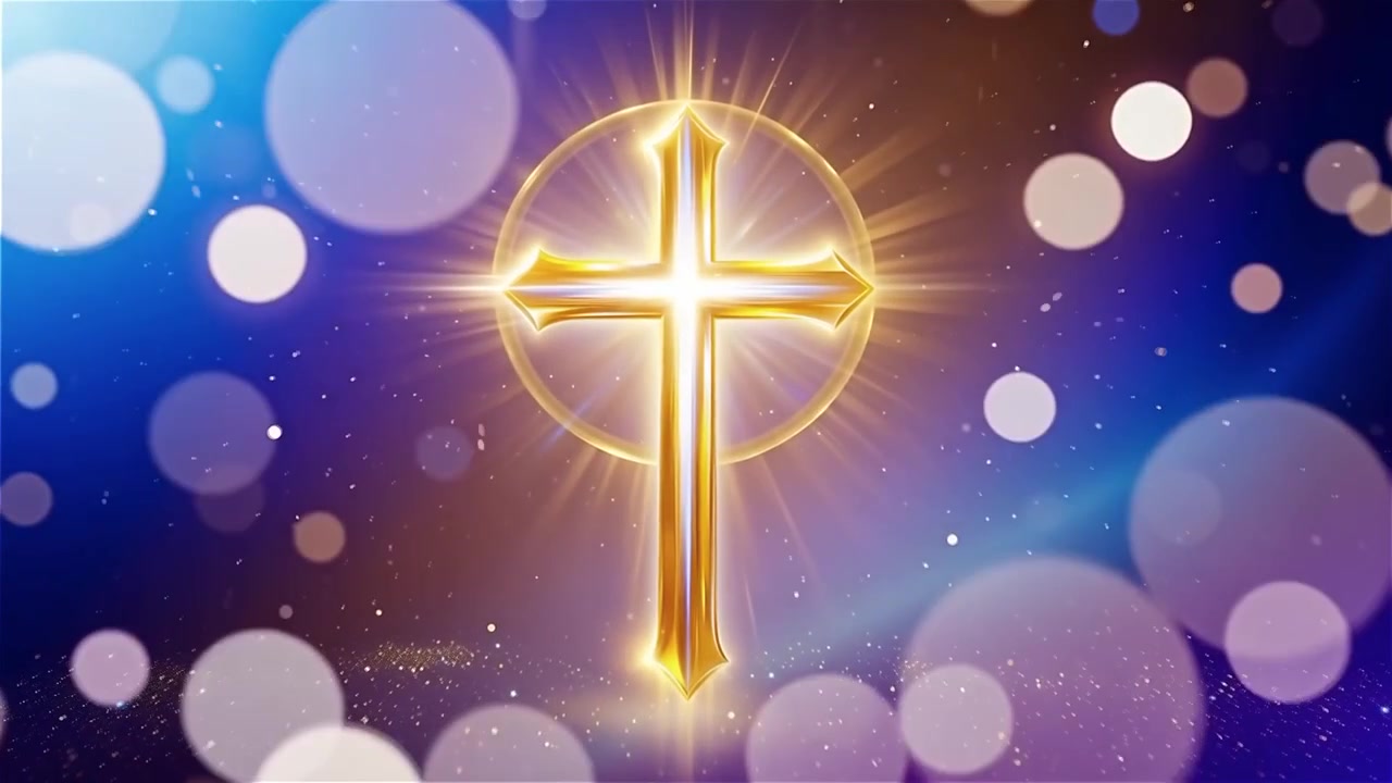 Christliches Kreuz, himmlisches Licht, Anbetungshintergrund.