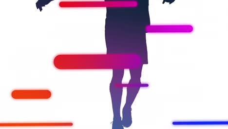 animation of colourful lines over silhouette of male football player on white background