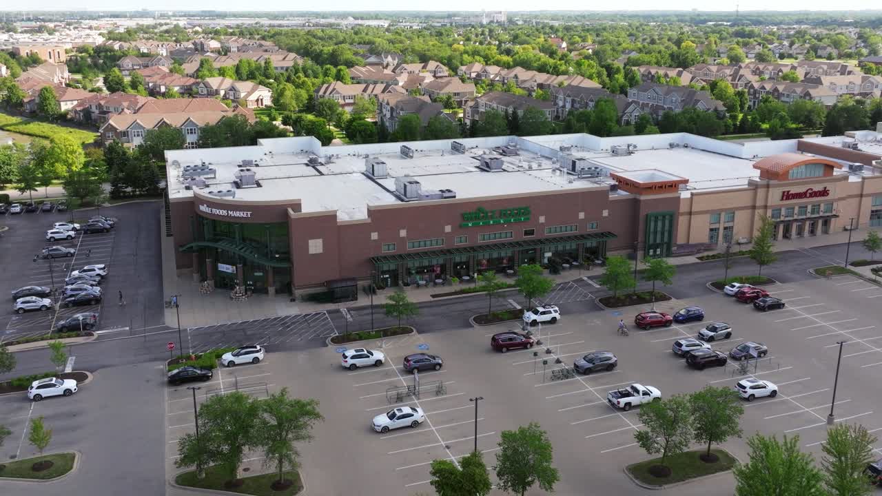 Aerial View of a Suburban Shopping Center with Whole Foods Market and HomeGoods