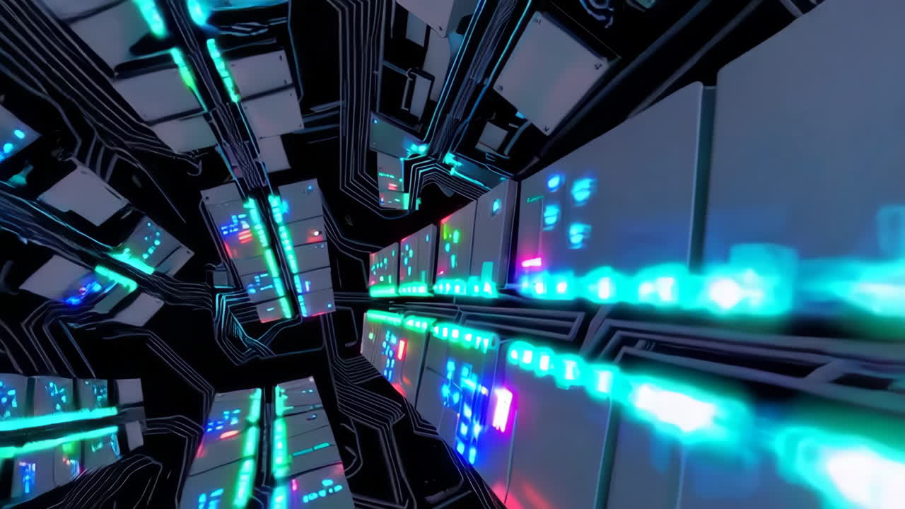 Cyberpunk Tunnel of Glowing Circuits