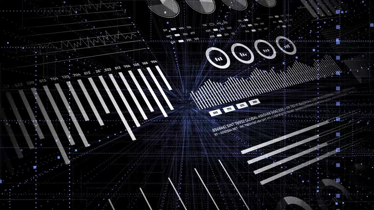 datos y estadísticas de informes, animación con diagramas gráficos.
