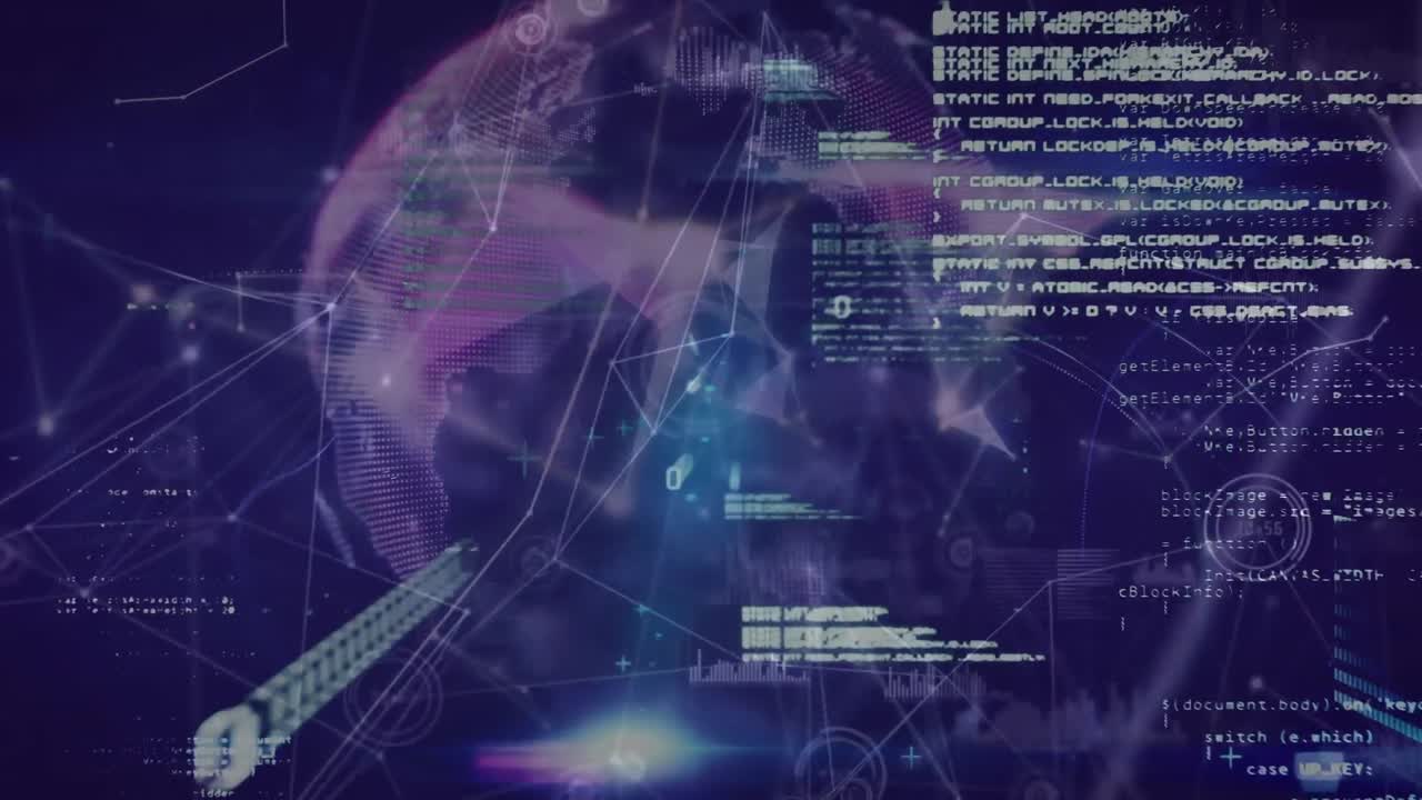 animación del procesamiento de datos, red de conexiones en todo el mundo