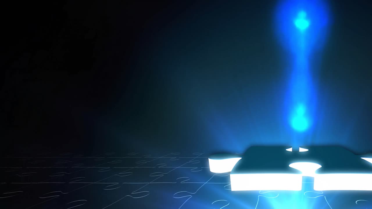 파란색 빛 트레일 위에 파란색 퍼즐 조각의 애니메이션