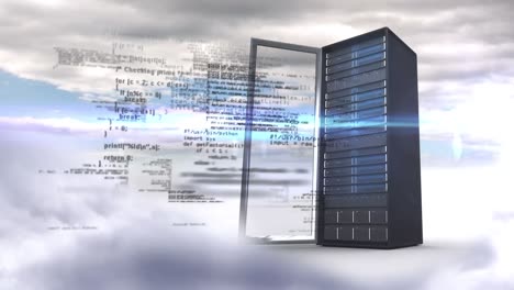 animation of data processing and clouds over server